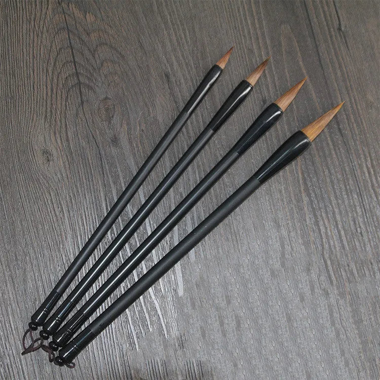Student writing brush with steel barrel and traditional brush head, 23cm long