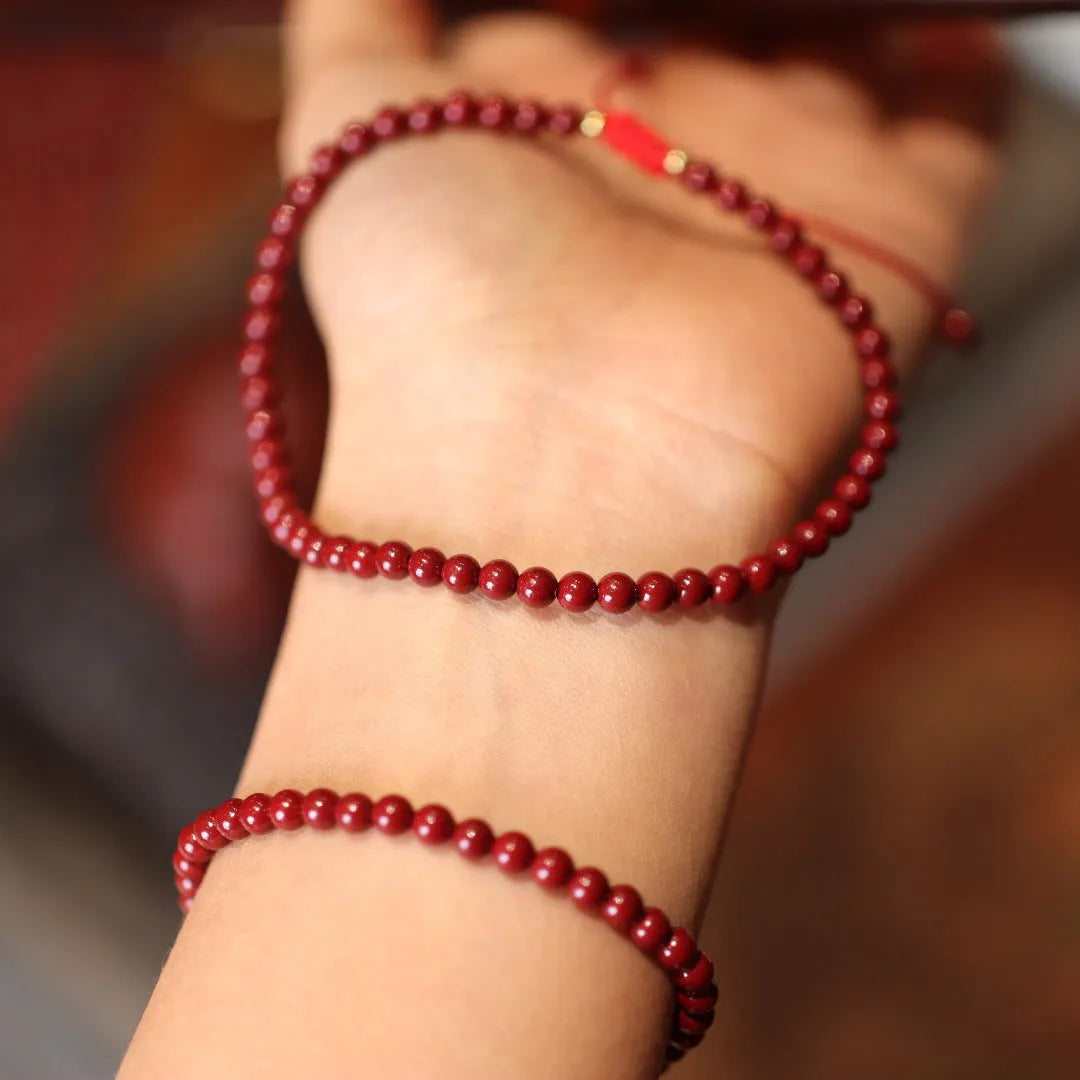 Natural cinnabar bracelet with purple gold sand design and geometric shape featuring auspicious patterns