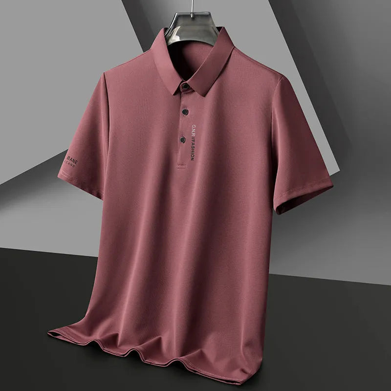 Men's waffle short sleeve polo shirt in bean green, loose fit with side slits, on plain background