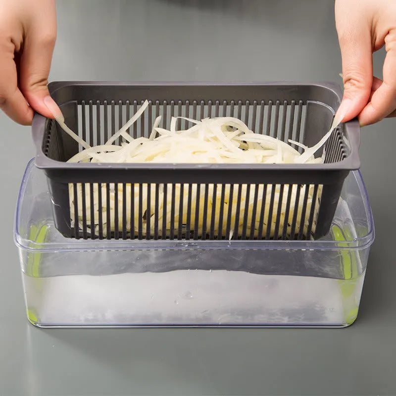 Multifunctional vegetable cutter with 7 stainless steel blades and wheat straw body in black, 31.8 cm