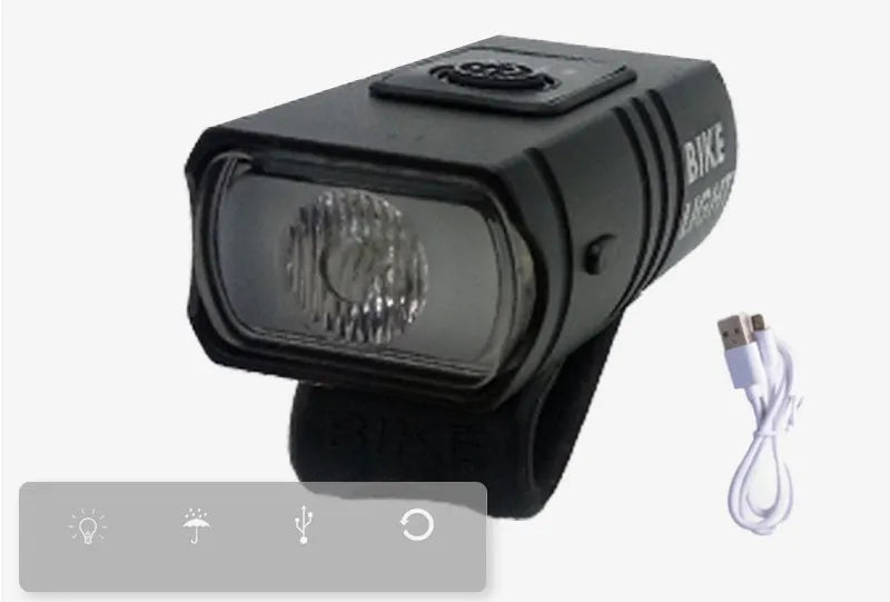Mountain bike night light with 1000 lumens high beam and red blue flashing mode mounted on handlebar