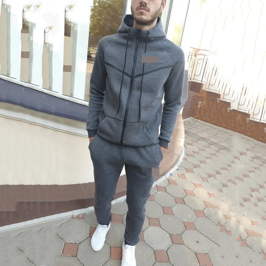 Two-piece sports and leisure set in Grey with spandex fabric, front view