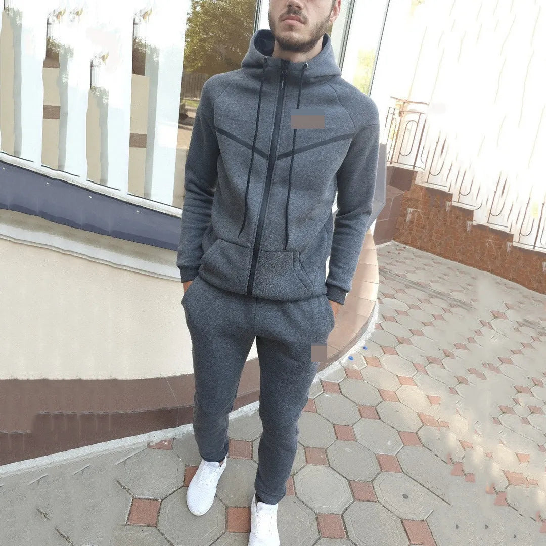 Two-piece sports and leisure set in Grey with spandex fabric, front view