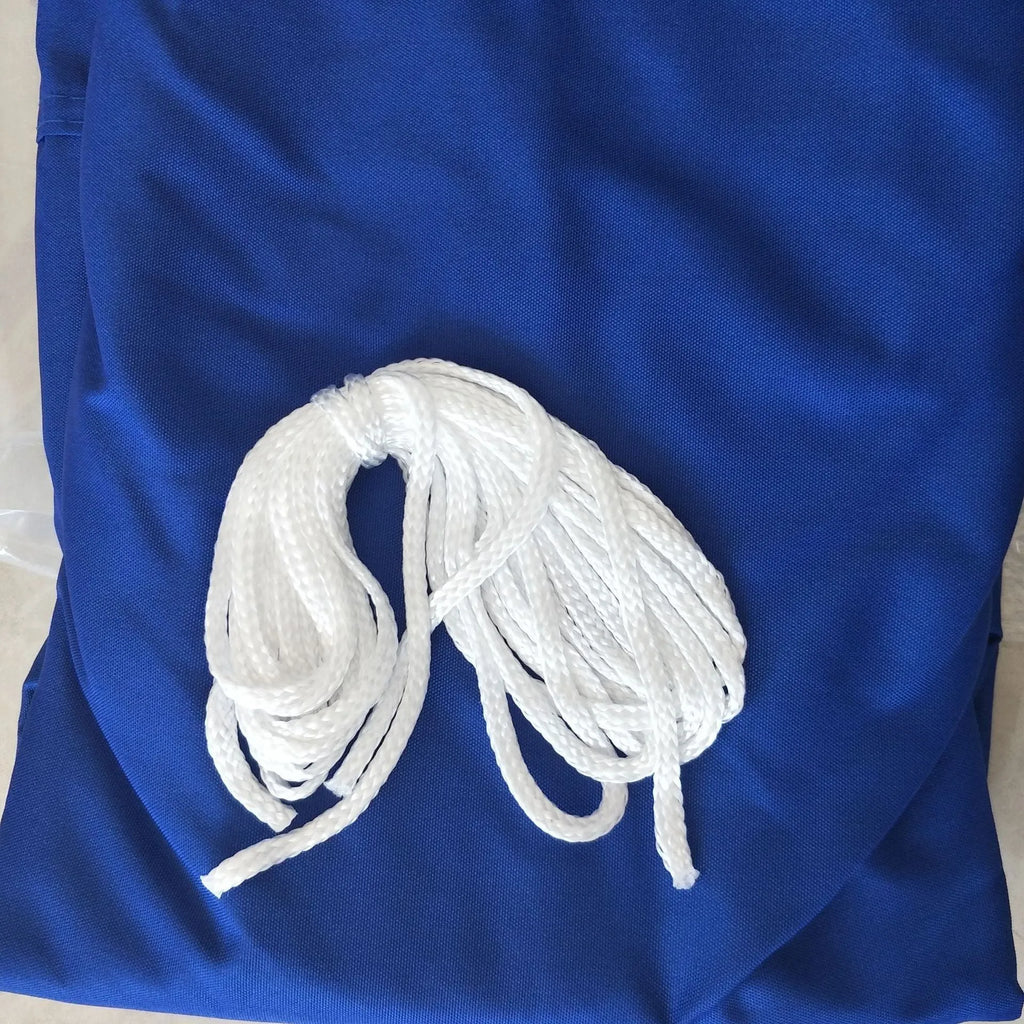 Blue polyester shade sail in curved square design measuring 3x4 metres