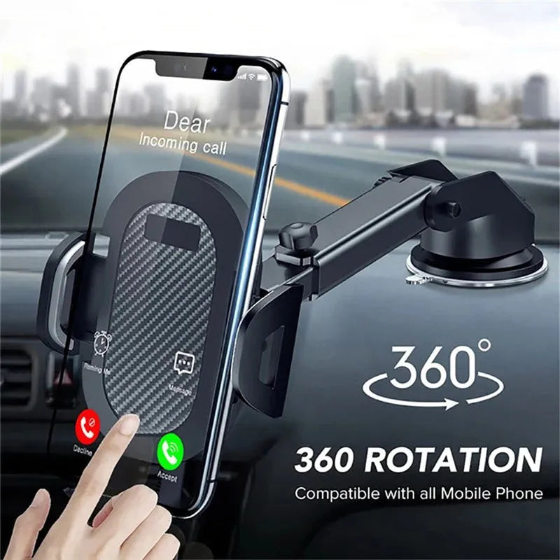 Black car phone holder with ABS and EVA grip, adjustable for phones 58-80mm wide and 4.0-7.0 inch screens