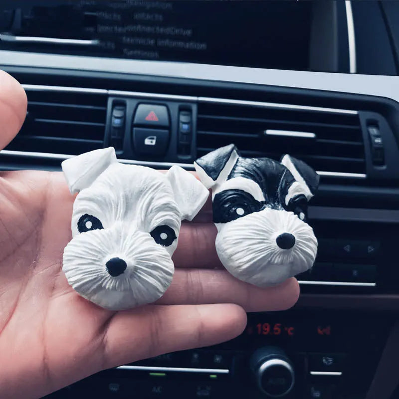 Schnauzer shaped car air outlet perfume in white porcelain with clear fragrance, 5.5cm height