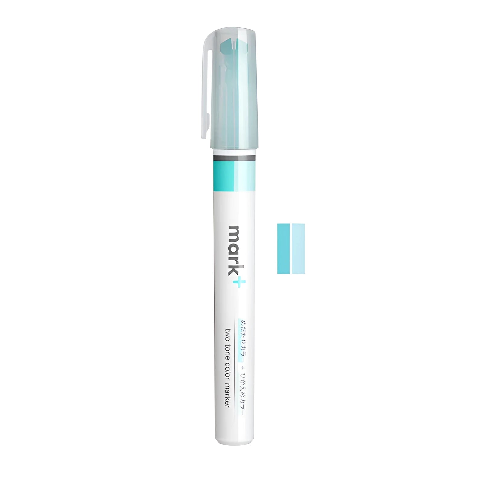Mark+ series highlighter pen in six pastel colours showing green, grey blue, grey pink, yellow, pink, and grey yellow.