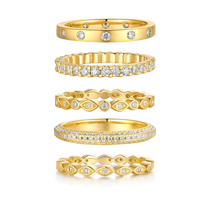 Golden Music wedding ring set with moissanite centre stone on gold-plated S925 silver band in gift box