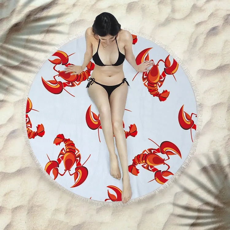 Fringed round beach towel 150x150 cm in flower colour made from polyester microfiber