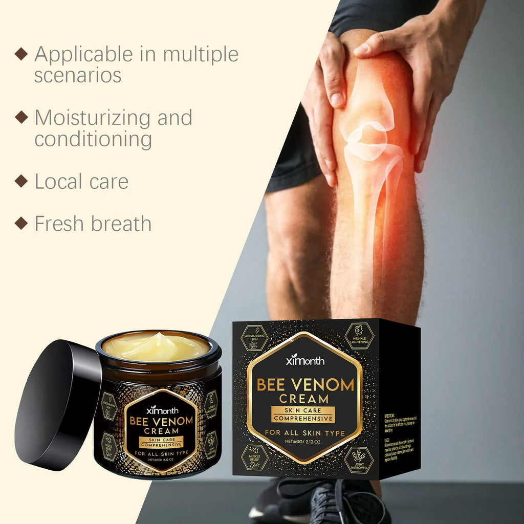 60g moisturising skincare cream jar with mint leaf, bee venom, tea tree oil and cypress extract ingredients