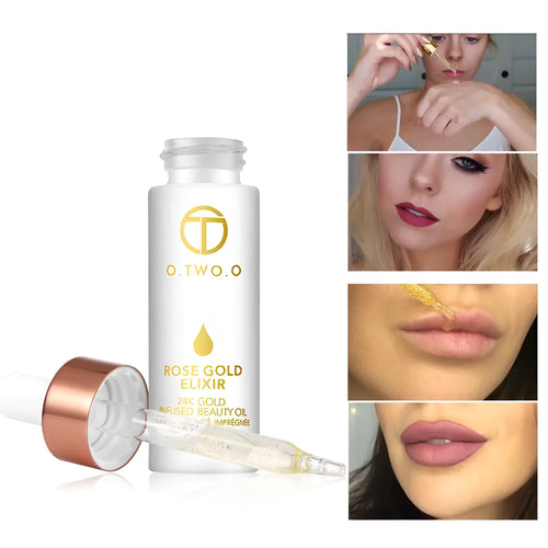 24k Rose Gold Elixir Face Oil in 15ml bottle with dropper for hydrating primer use