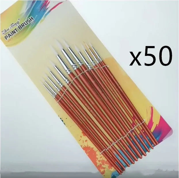 12 piece round nylon hair paint brush set with wooden handles for art school watercolour and acrylic painting
