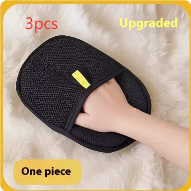 Black pet hair removal glove with silicone bristles for deshedding dogs cats rabbits
