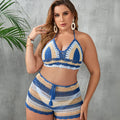 Women's blue swimsuit with hollow out straps and side split detail in briefs cut