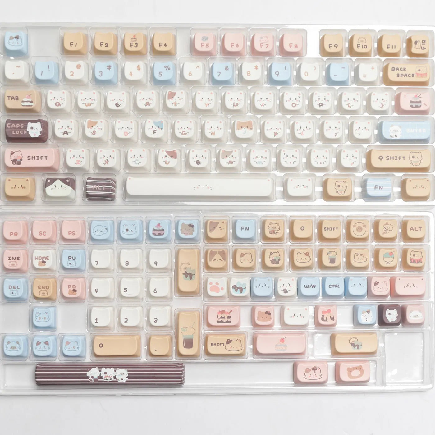 Sea Salt Cat themed PBT keycap set for mechanical keyboards with 26 keycaps and 7u supplement options