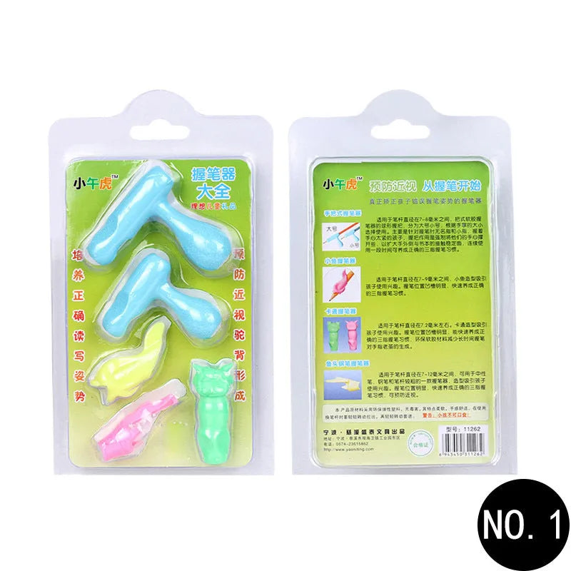 Children's soft rubber pen holder for posture correction with cartoon animal design options