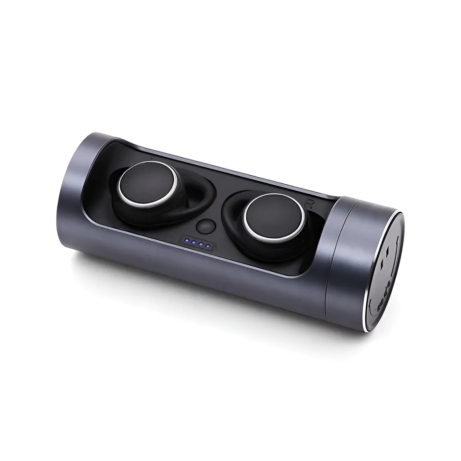 Single-ear Bluetooth 5.0 wireless headset with charging case, shown in dark grey, red, and silver colour options.