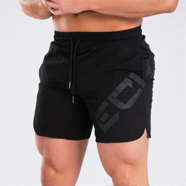 Men's elastic thin quick-dry nylon training shorts in black, available in sizes M to XXL