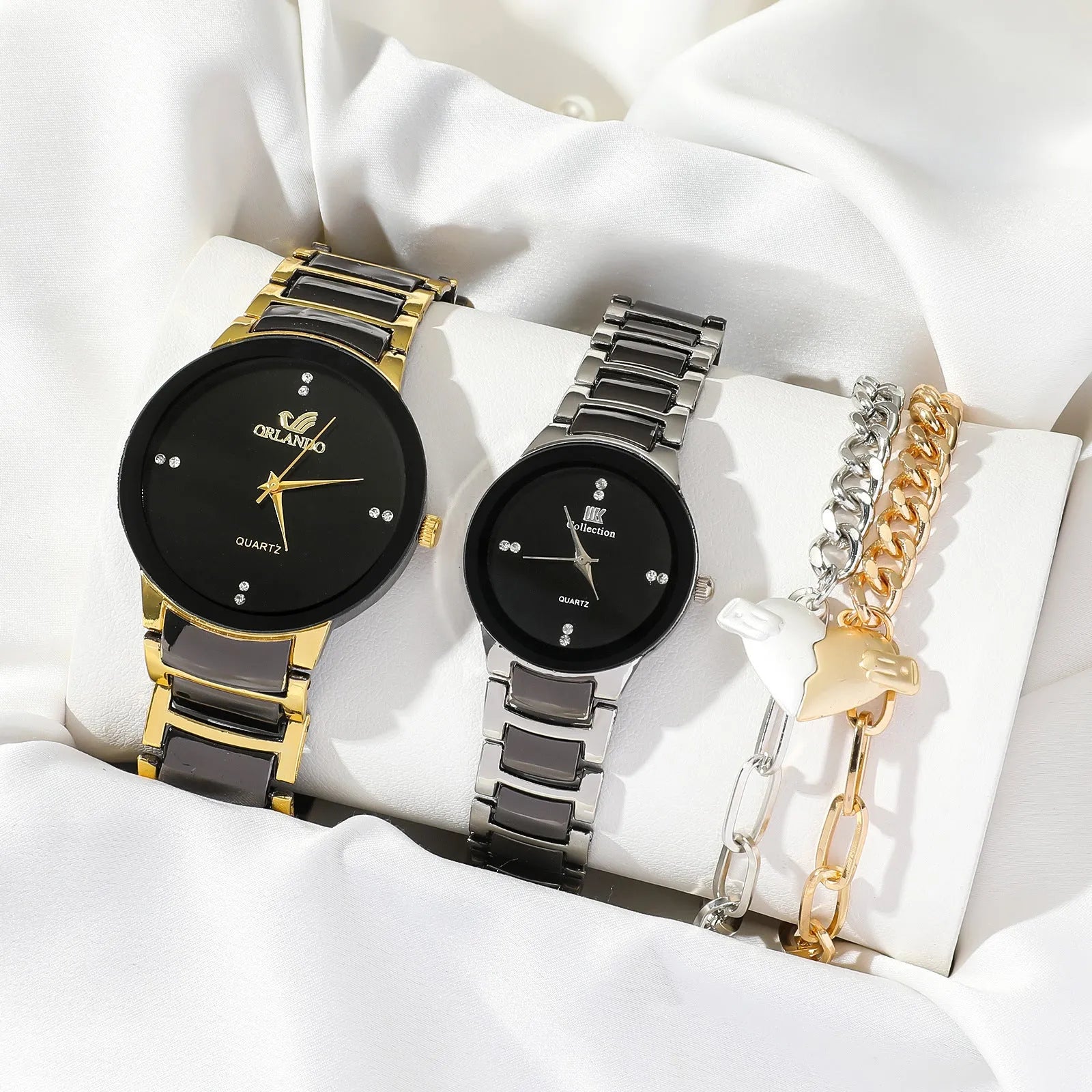 New fashion simple all-match couple watch and heart bracelet set for women, 11mm thickness, casual style, OPP packaging