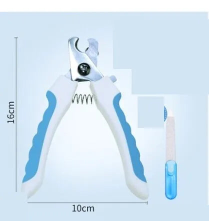 Yellow and grey pet nail clipper with LED light and magnifying glass, 14 cm long