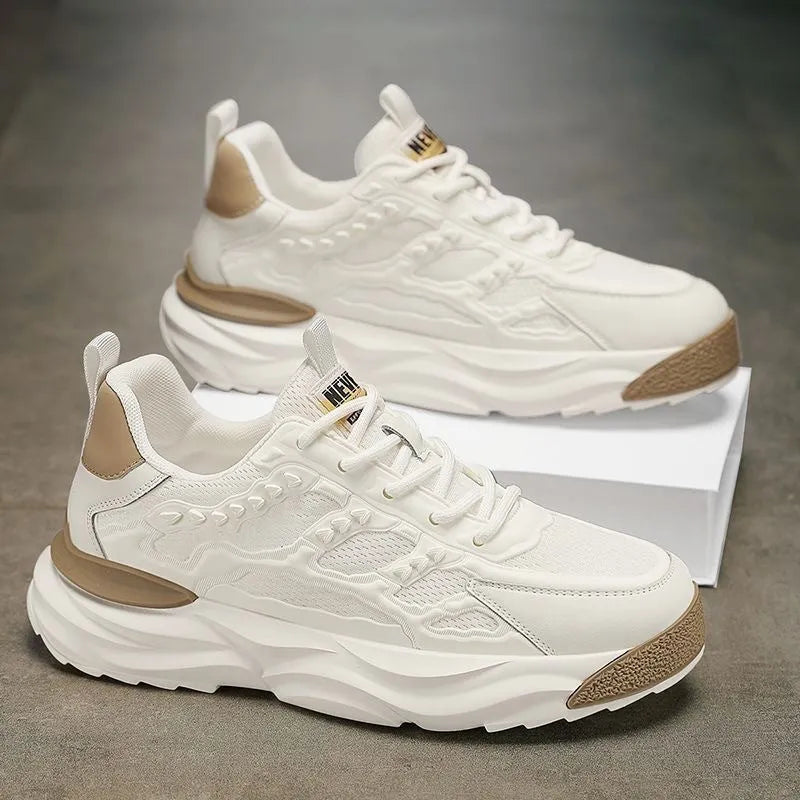 Men's white and black breathable mesh casual shoes with round toe design