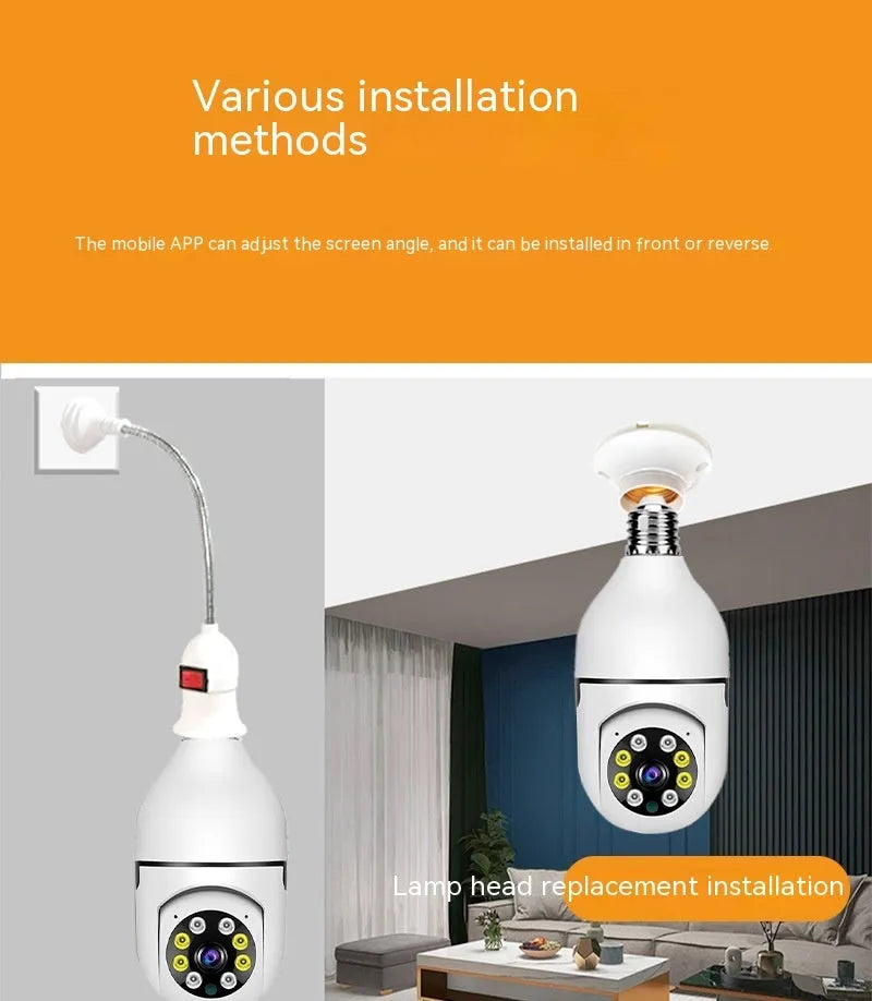 Wireless WiFi bulb security camera with full colour night vision and 1080p HD resolution
