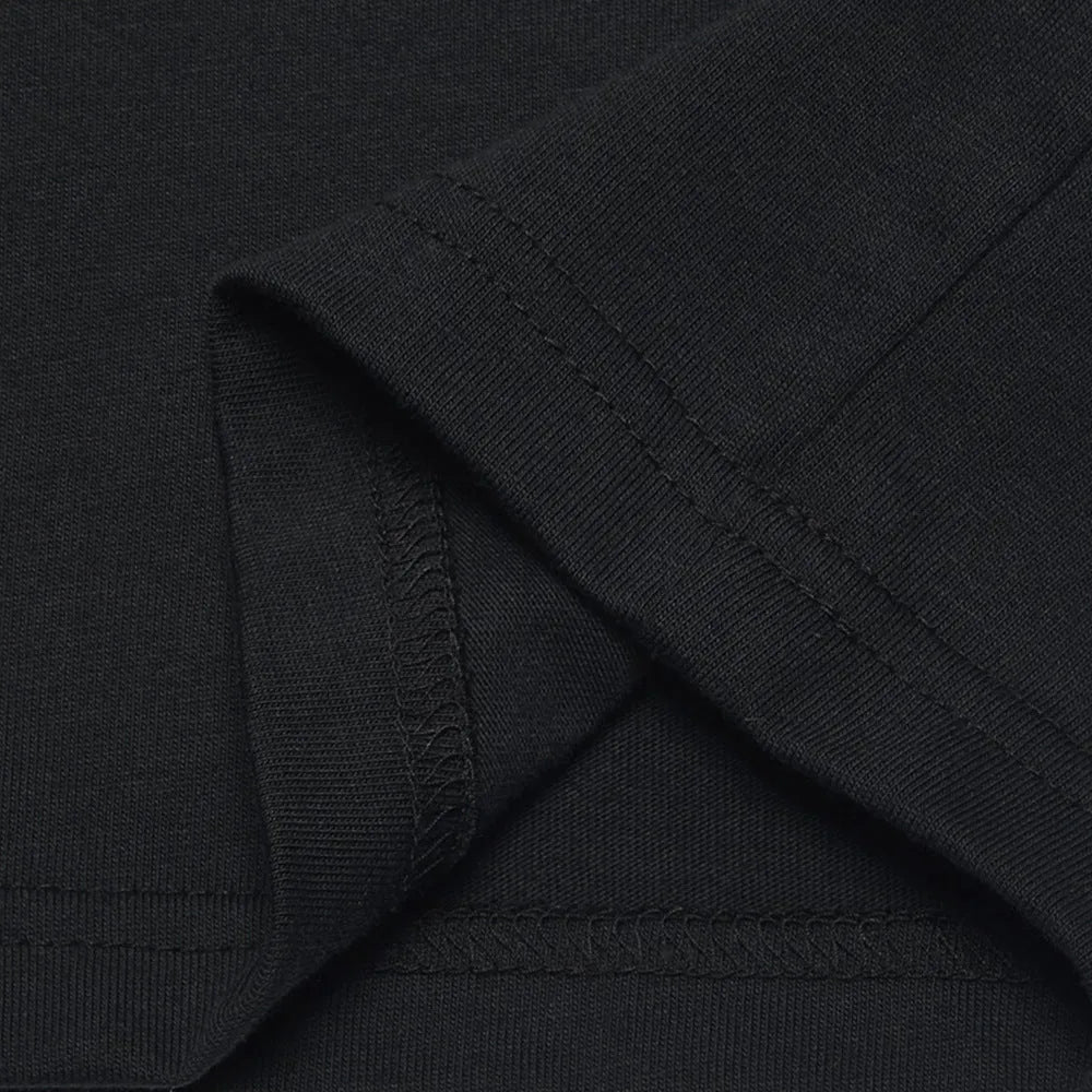 A loose fit men's cotton t-shirt with a short sleeve and a printed humour design, shown in a black colour variant.