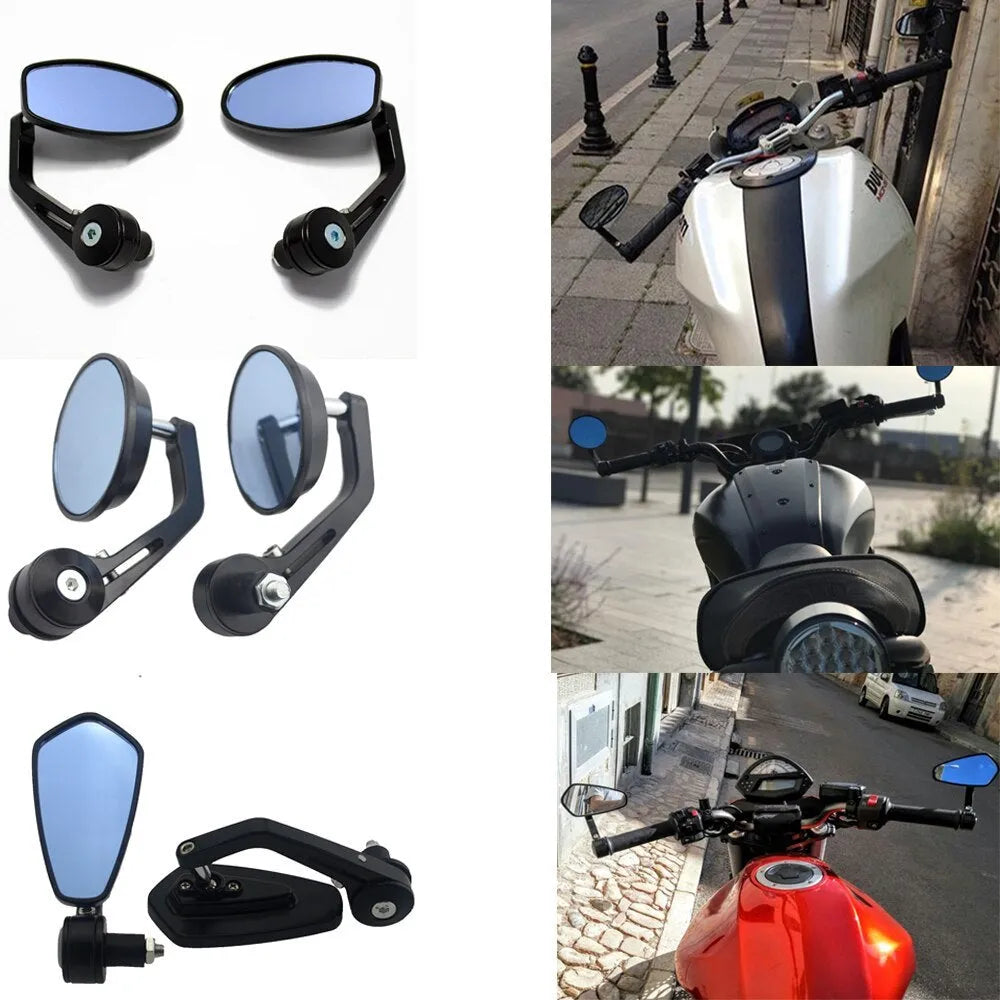 Motorcycle refitting rearview mirror with aluminium alloy body and blue glass on handlebars