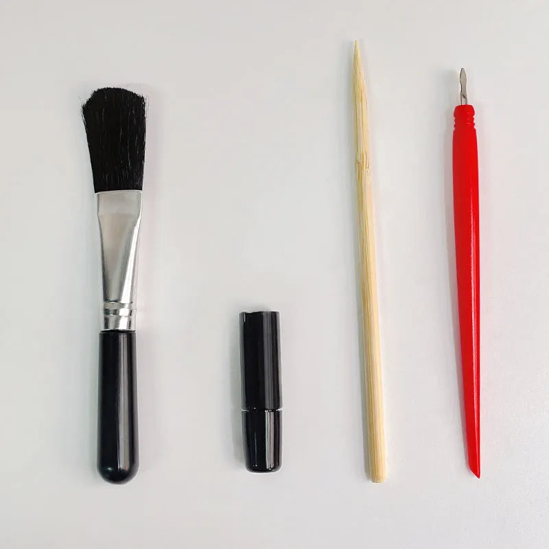 Scratch painting tools kit showing healing pen models, scrapers, brushes, and photo frames for creative art projects