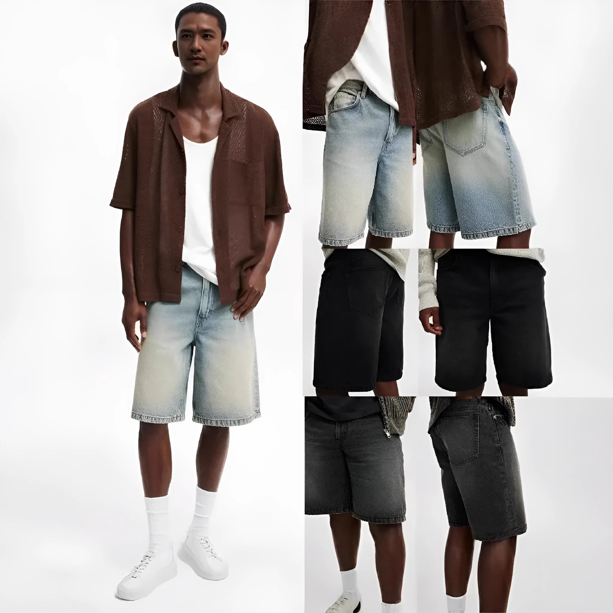 Men's loose fit straight cut denim jeans in light blue, black and grey colours
