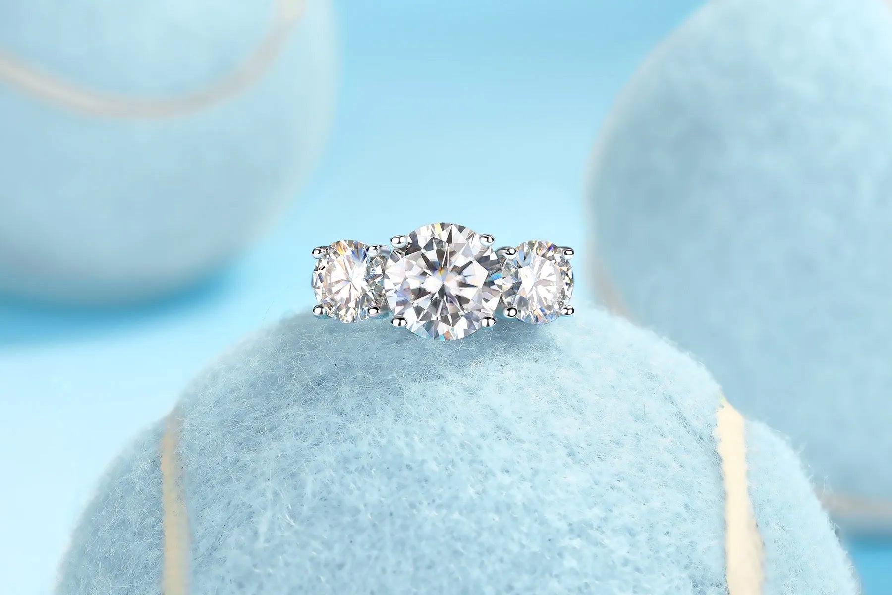 Three Lives Of Fortune wedding ring set with 3-carat moissanite in platinum-plated S925 silver, gift boxed with GRA certificate