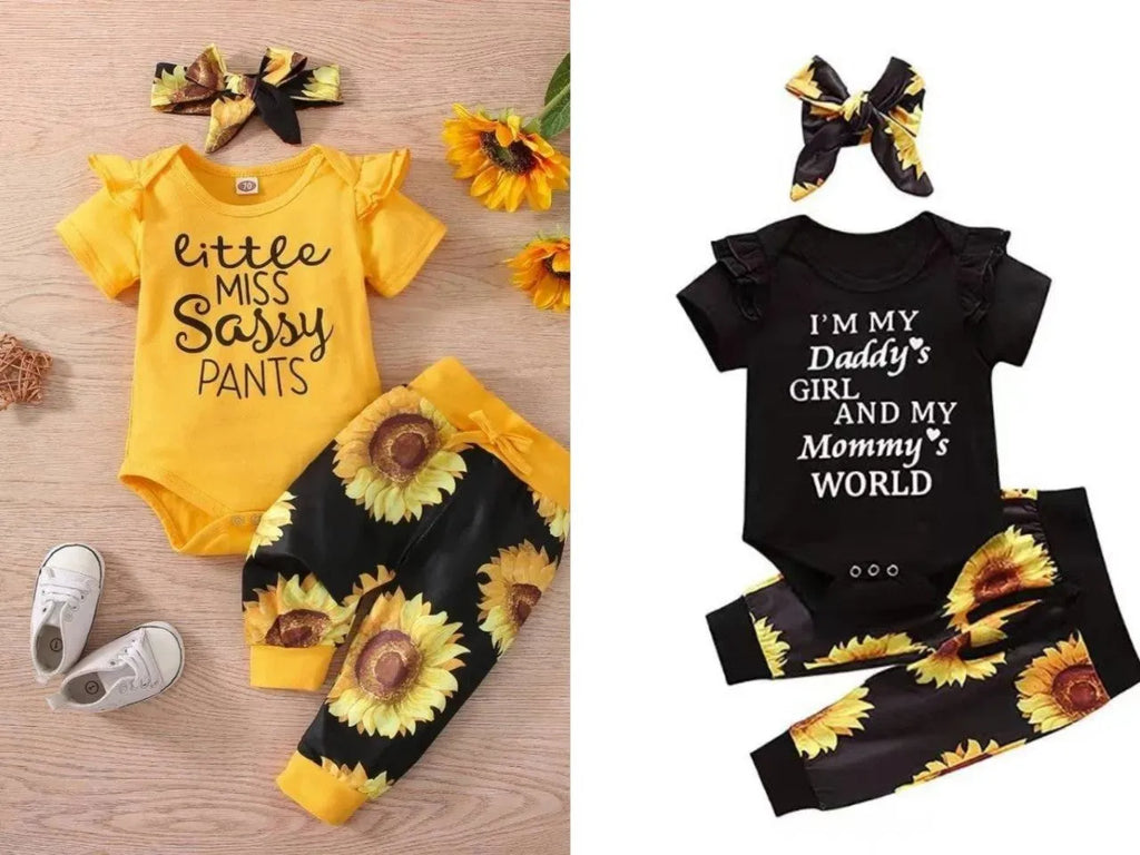 Baby cotton letter print jumpsuit set with headband, pullover top and pants, black ten D or M, 70-100cm height