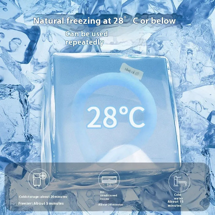 PVC cooling neck ice ring for outdoor sports in blue, showing neck-worn design for heatstroke prevention.