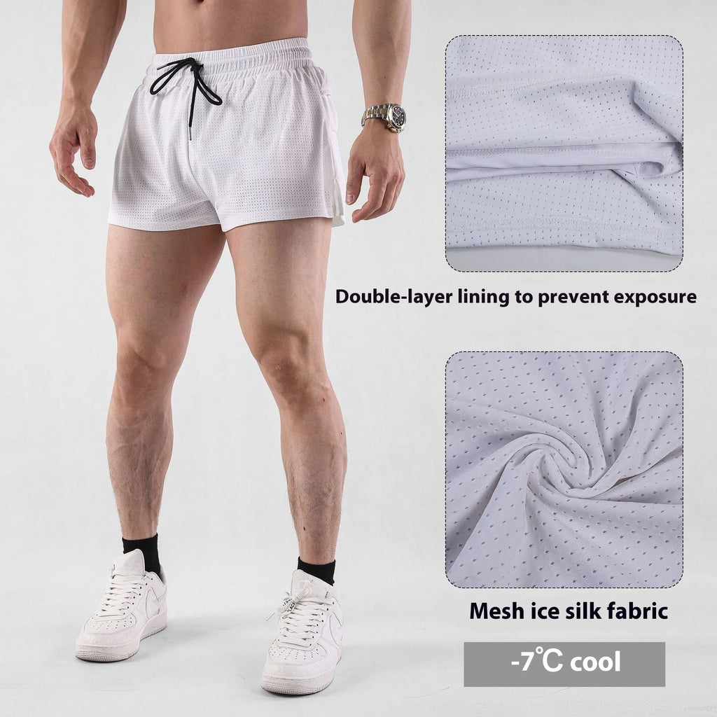 Men's black quick-drying nylon summer shorts on a mid-waist fit model.
