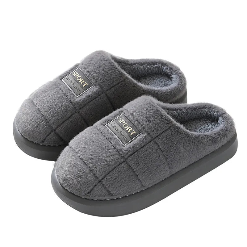 Men's plaid pattern winter slippers with thick sole and wool lining in brown colour