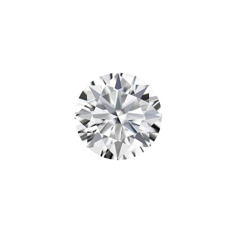 Round brilliant cut moissanite stone showing eight hearts eight arrows pattern with polished surfaces