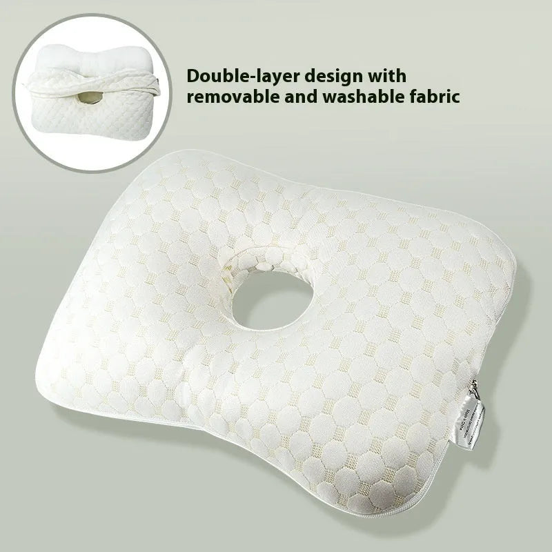 Beauty salon single hole ear pillow in grey colour, showing central ear hole and rectangular shape.
