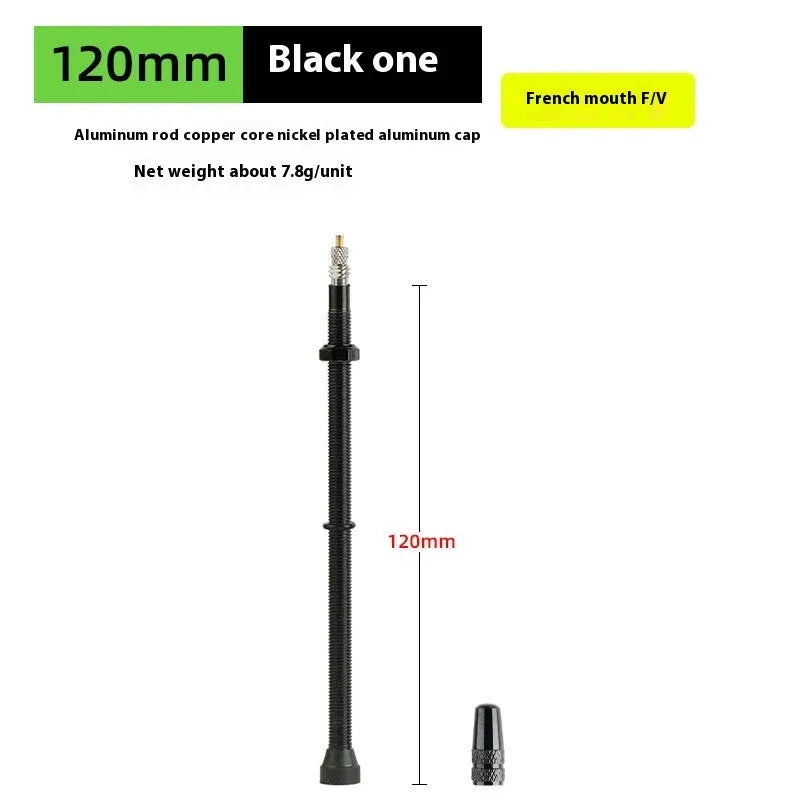 Aluminium alloy bicycle inner tube valve core in black 40mm with transparent washers