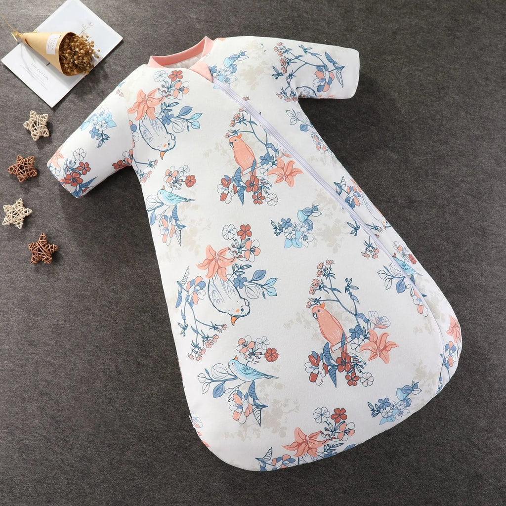 Baby pure cotton anti-kick quilt sleeping bag with cartoon pattern, 80cm length, thickened for autumn winter spring, size M and L
