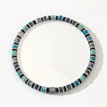 Hand-woven bohemian cylindrical bracelet with natural semi-precious stones in geometric arrangement
