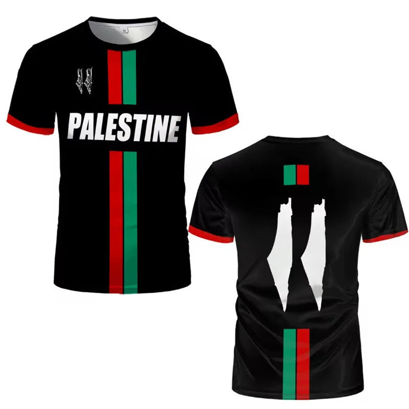 Football T-shirt with textured 3D printed patterns in black colour showing street fashion styling with half sleeves