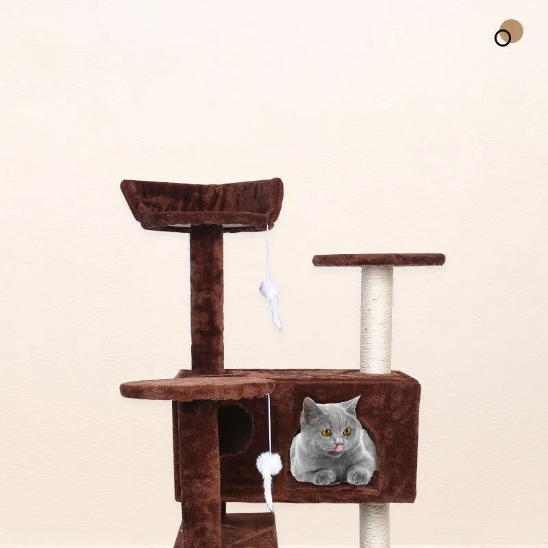 Cat climbing frame luxury villa with sisal posts, density board base, and plush cloth platforms, 50x50x137cm, suitable for 1-3 cats