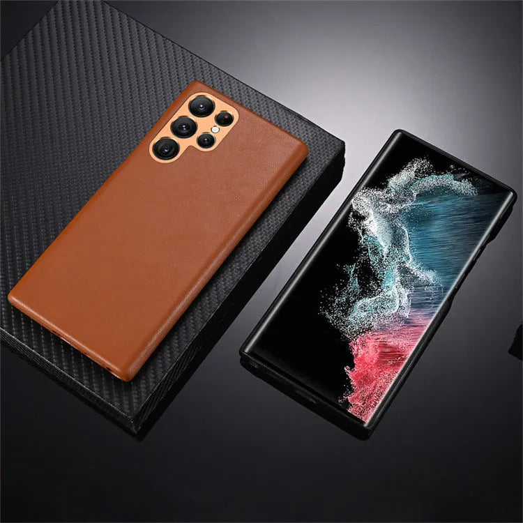 Lambskin solid colour phone case for S23Ultra in black with anti-scratch finish