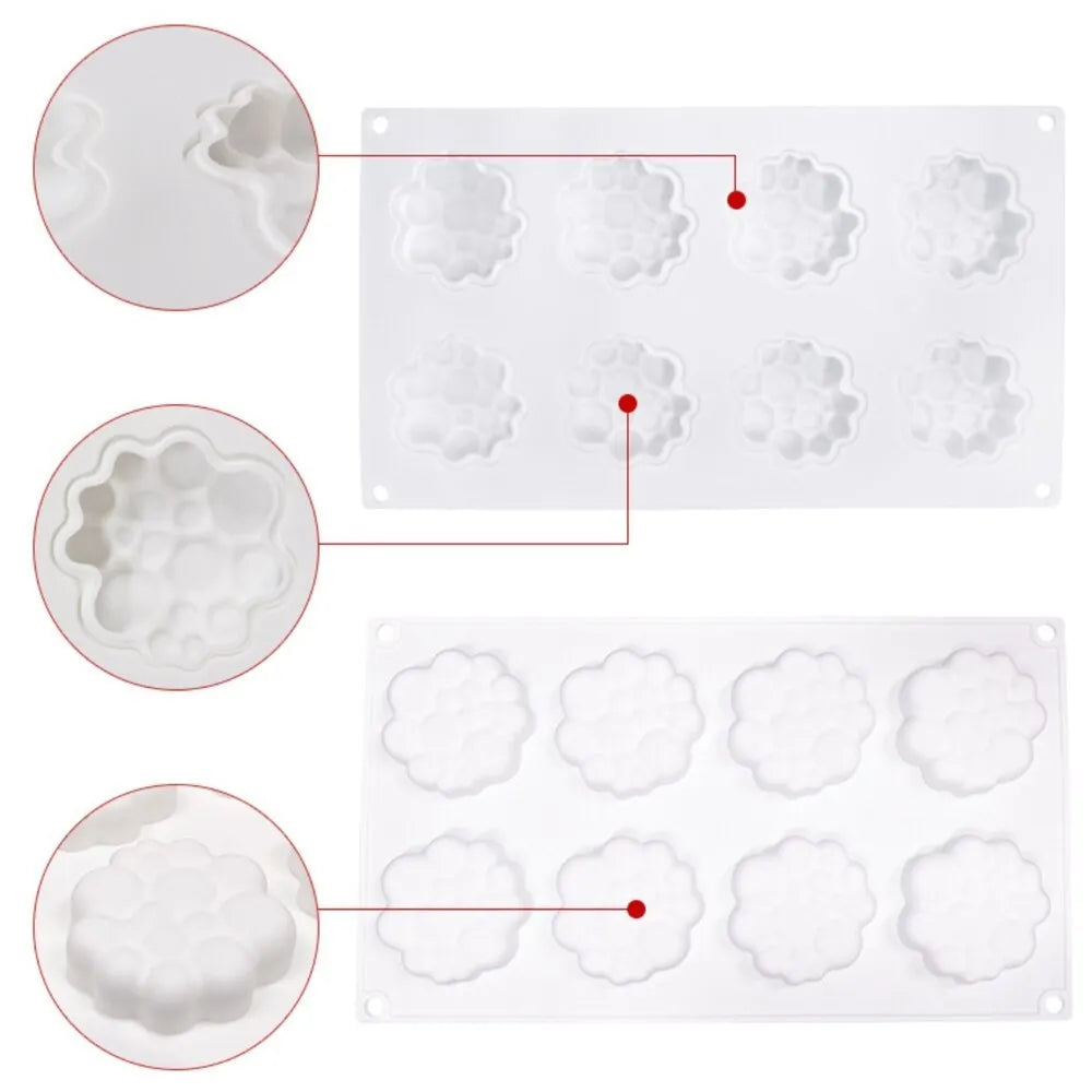 Round silicone cake mould with 8 raised bubble towers for tiered desserts.