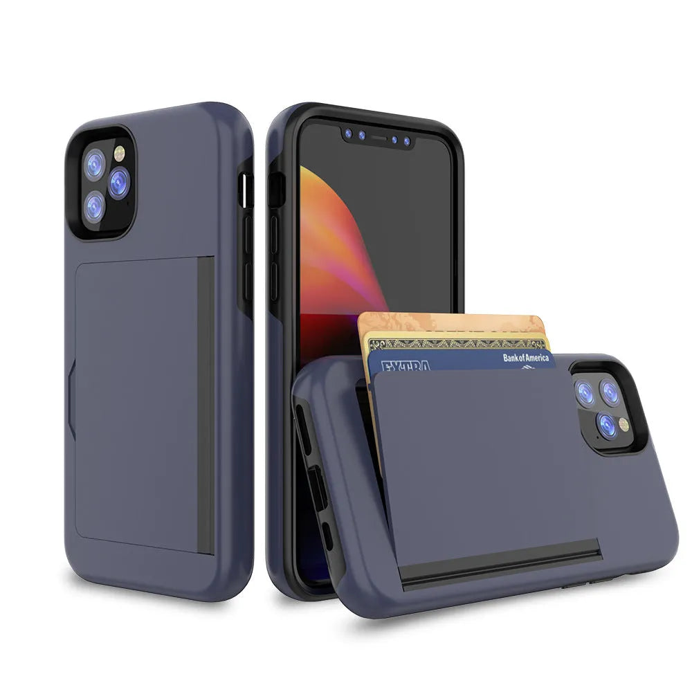 Simple solid-colour TPU and PC back cover case for iPhone 11, 11 Pro, and Pro Max in six colour options.