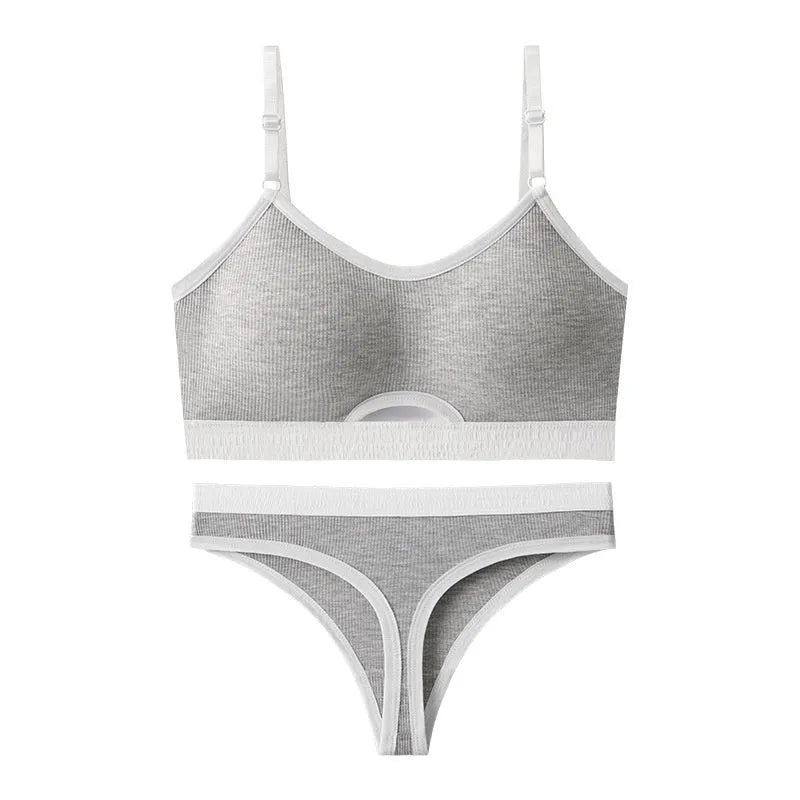 Cotton sports underwear set with underwired tube top bra and matching panties in multiple colours