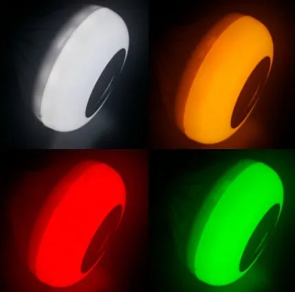 White Bluetooth speaker LED bulb with E27 base showing RGB colour illumination