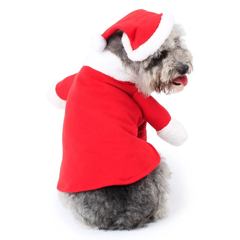 Red polar fleece pet Santa costume for dogs and cats in standing design with England-style pattern