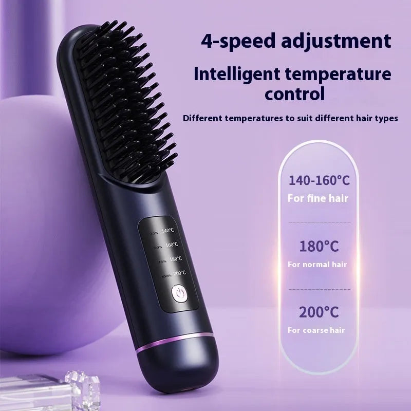 Portable charging negative ion straight hair comb in blue, grey, or white colour.