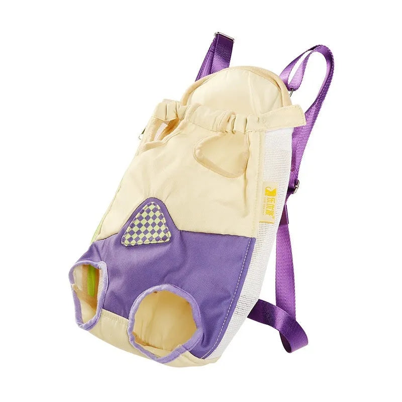 Soft non-woven canvas pet backpack carrier for cats and small dogs in purple mist grape colour